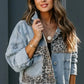 Distressed Leopard Drop Shoulder Denim Jacket - DAVERRI FASHIONS