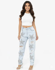 Distressed Star Wash Boyfriend Jeans | Jeans Daverri Fashions