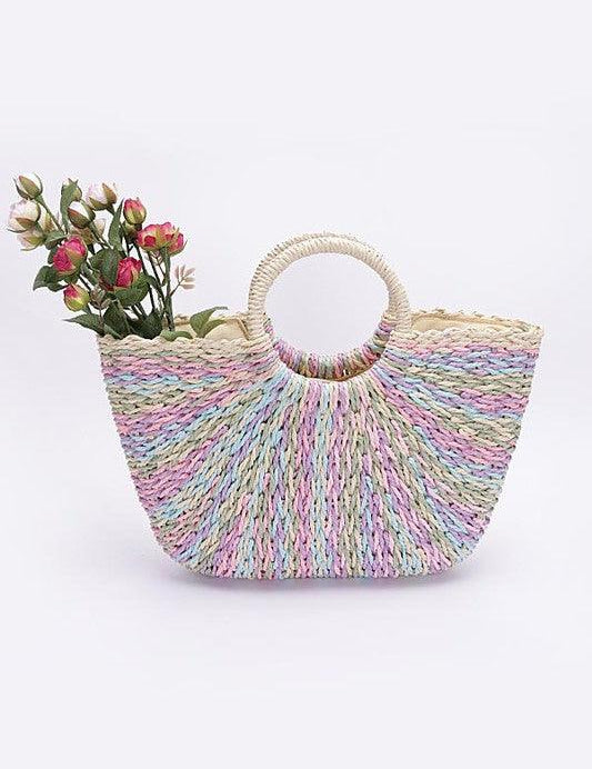 Faux Straw Round Handle Basket Tote Handbags