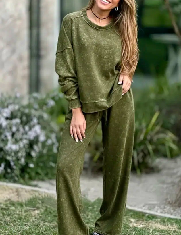 Full Size Round Neck Long Sleeve Top and Pants Set Plus Size | Loungewear Sets Daverri Fashions