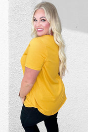 Mustard Scooped Hem V-Neck Top Shirts & Tops