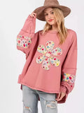Oversized Floral Applique Drop Shoulder Sweatshirt - DAVERRI FASHIONS