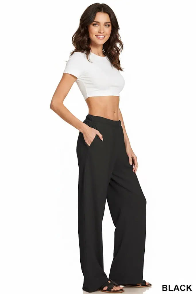 Zenana Fleece Sweatpant with Pockets Black | Sweatpants Daverri Fashions