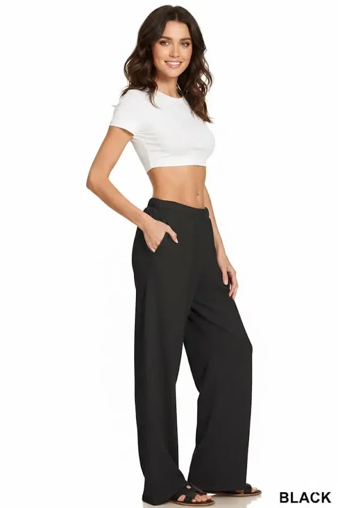 Zenana Fleece Sweatpant with Pockets Black - DAVERRI FASHIONS