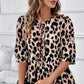 Tied Leopard Round Neck Half Sleeve Blouse - DAVERRI FASHIONS