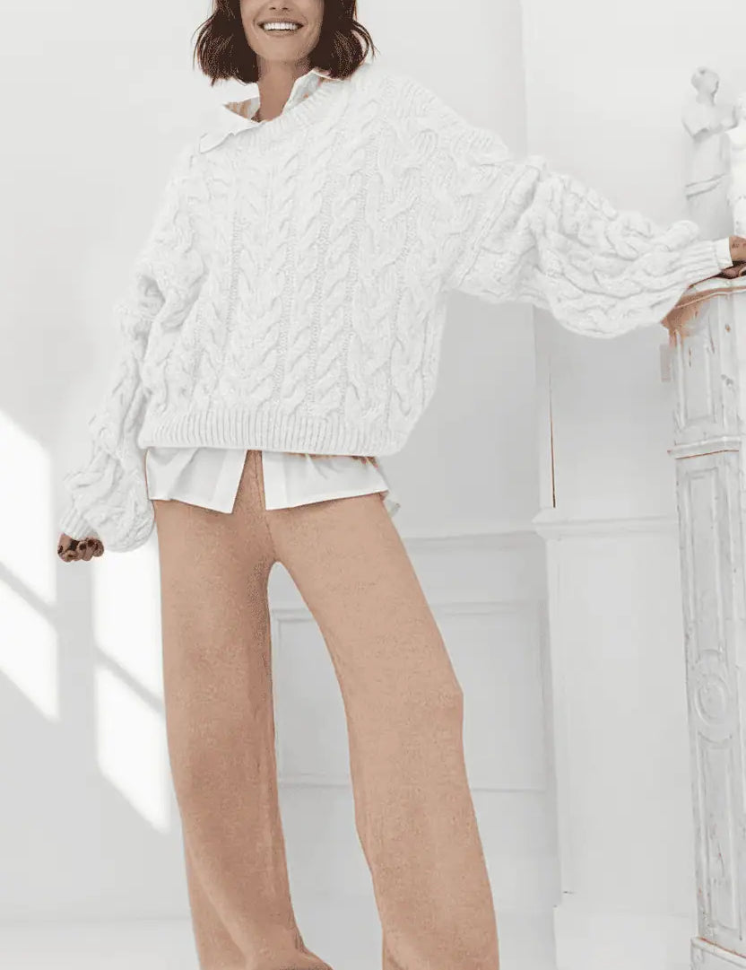 Cable Knit Long Sleeve Sweater | Sweaters Daverri Fashions