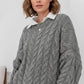 Cable Knit Long Sleeve Sweater - DAVERRI FASHIONS