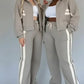 Full Size Contrast Stripe Zip Up Jacket and Pants Set Plus Size - DAVERRI FASHIONS