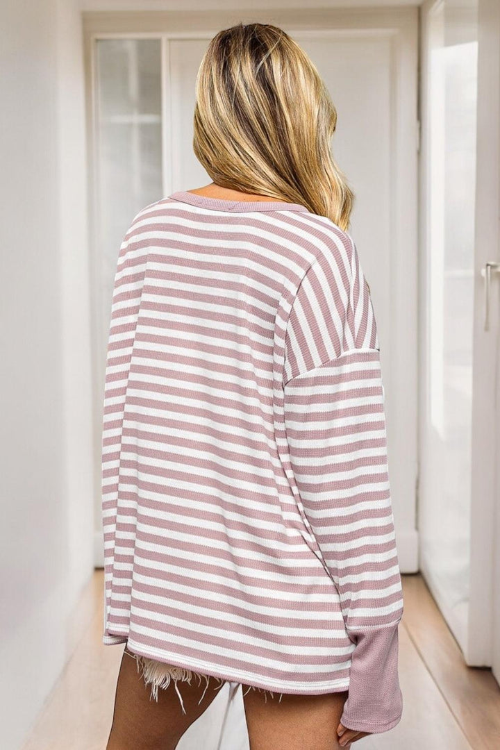 Mauve Striped Thumbhole Long Sleeve Top Shirts & Tops