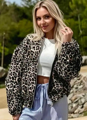 Leopard Print Oversized Bomber Jacket | Jackets Daverri Fashions