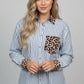 Striped Leopard Print Patchwork Button Up Shirt - DAVERRI FASHIONS