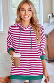 Lovelet Drawstring Striped Long Sleeve Hoodie | Hoodies Daverri Fashions