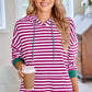 Lovelet Drawstring Striped Long Sleeve Hoodie - DAVERRI FASHIONS