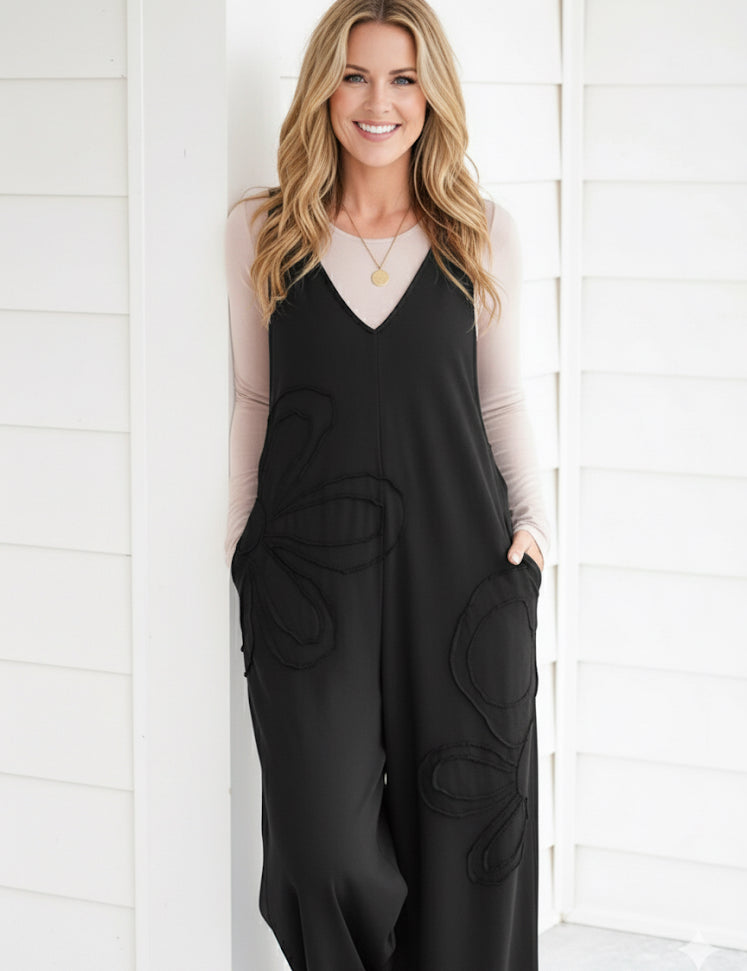 V-Neck Wide Leg Jumpsuit | Jumpsuits Daverri Fashions