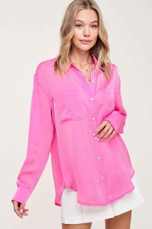 Silky Button-Down Shirt Shirts & Tops