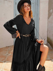 Tie Neck Balloon Sleeve Midi Dress | Midi Dresses Daverri Fashions