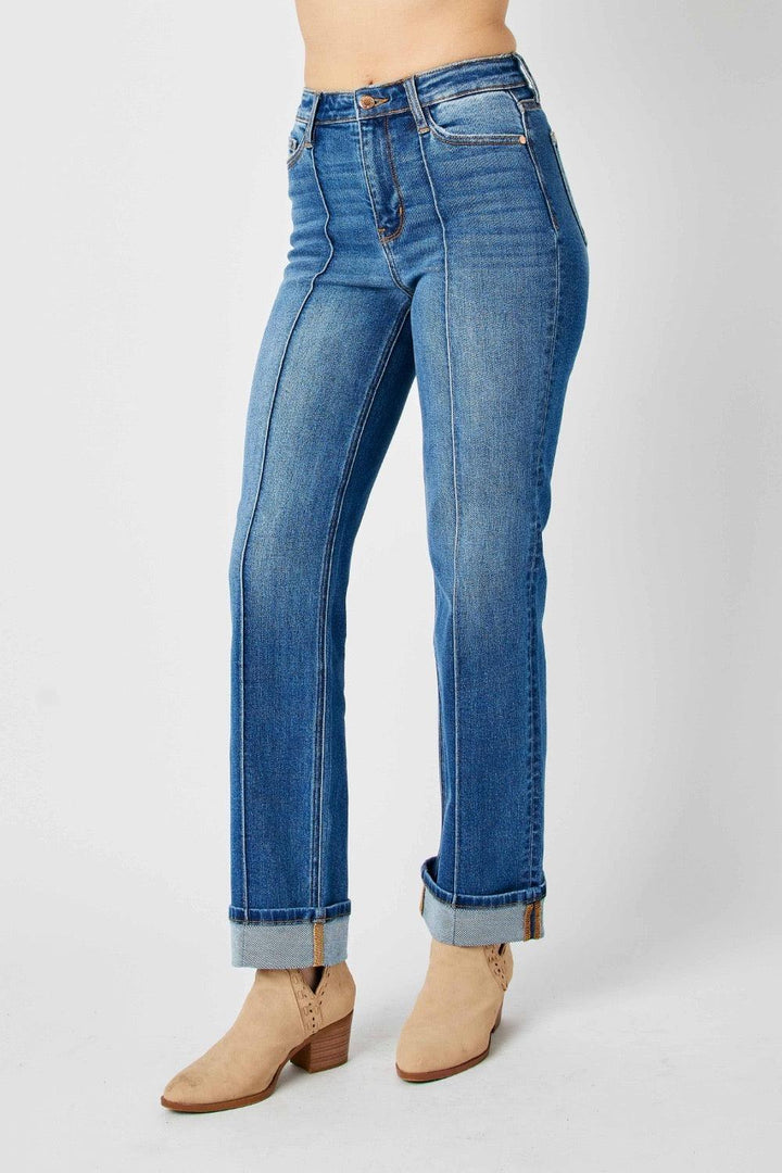 Judy Blue High Waist Seam Detail Straight Jeans Bottoms