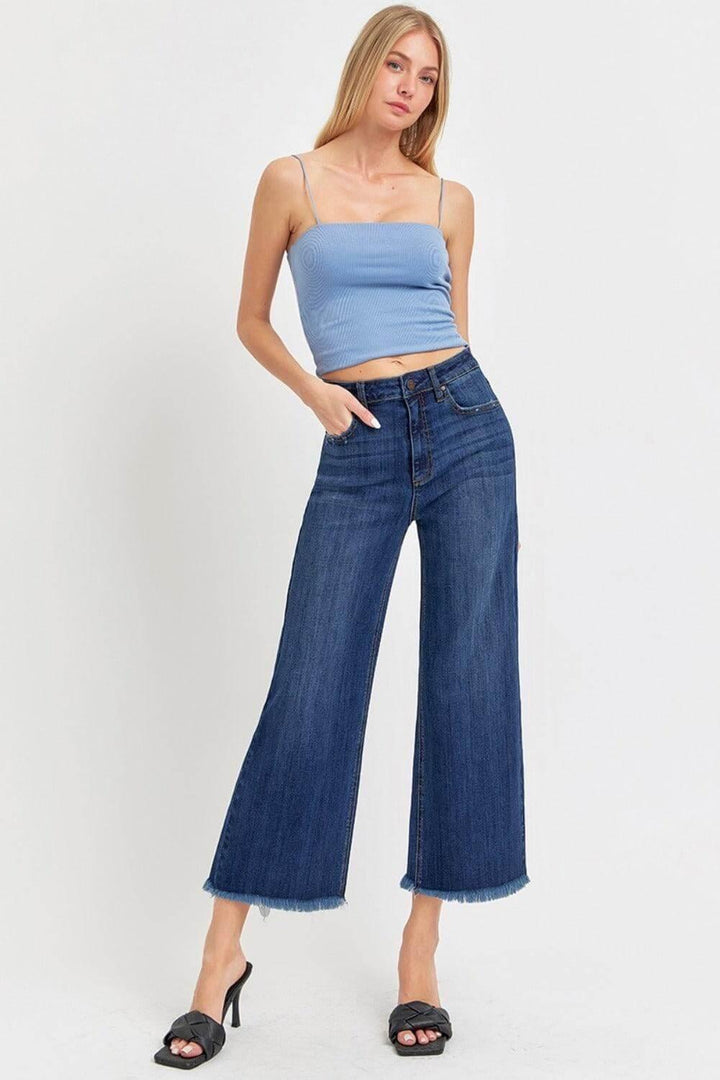 High Rise Raw Hem Cropped Wide Leg Jeans Bottoms