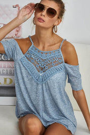 BiBi Front Crochet Lace Adjustable Strap Top Shirts & Tops