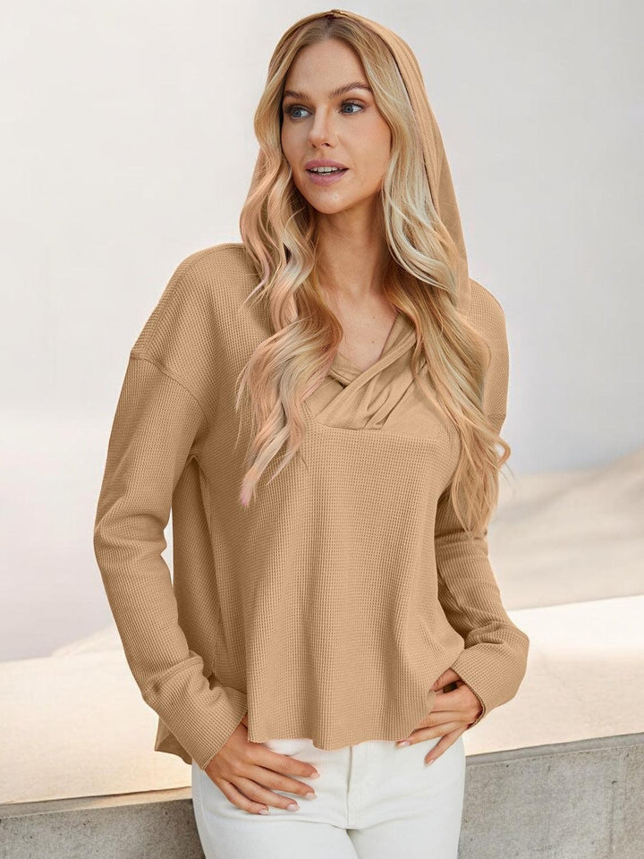 High-Low Dropped Shoulder Long Sleeve Hoodie Shirts & Tops