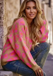 Leopard Oversized V-Neck Sweater | Sweaters Daverri Fashions