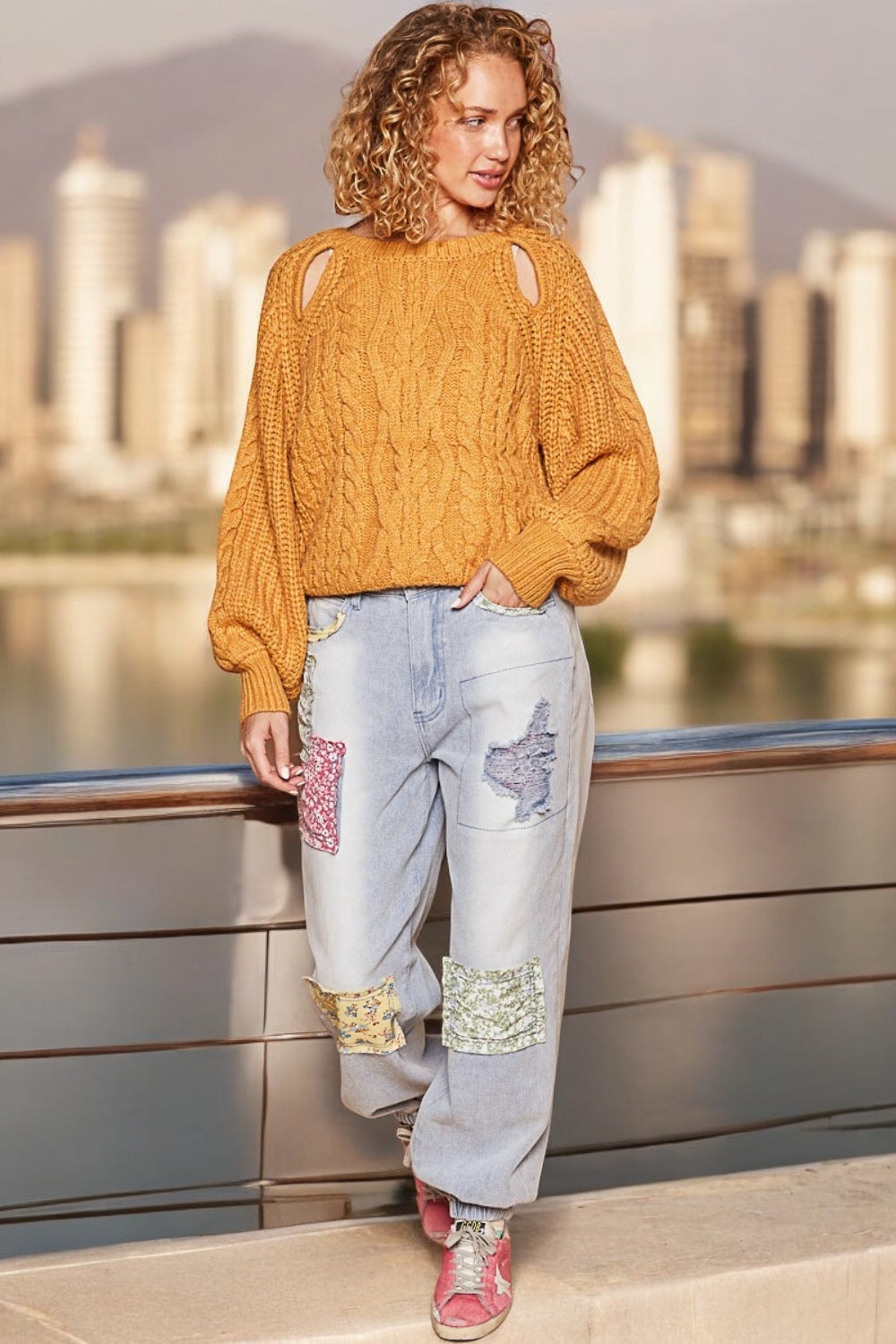 Cable Knit Cutout Long Sleeve Sweater Tops