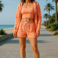 3-Piece Tangerine Sweater Top Shorts Outfit Set Shorts Sets