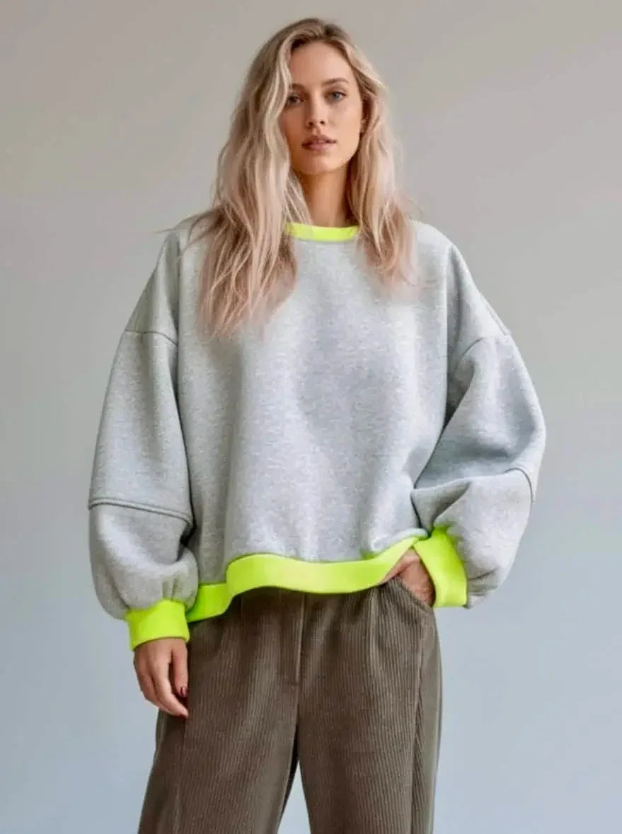 Contrast Trim Oversized Sweatshirt - DAVERRI FASHIONS