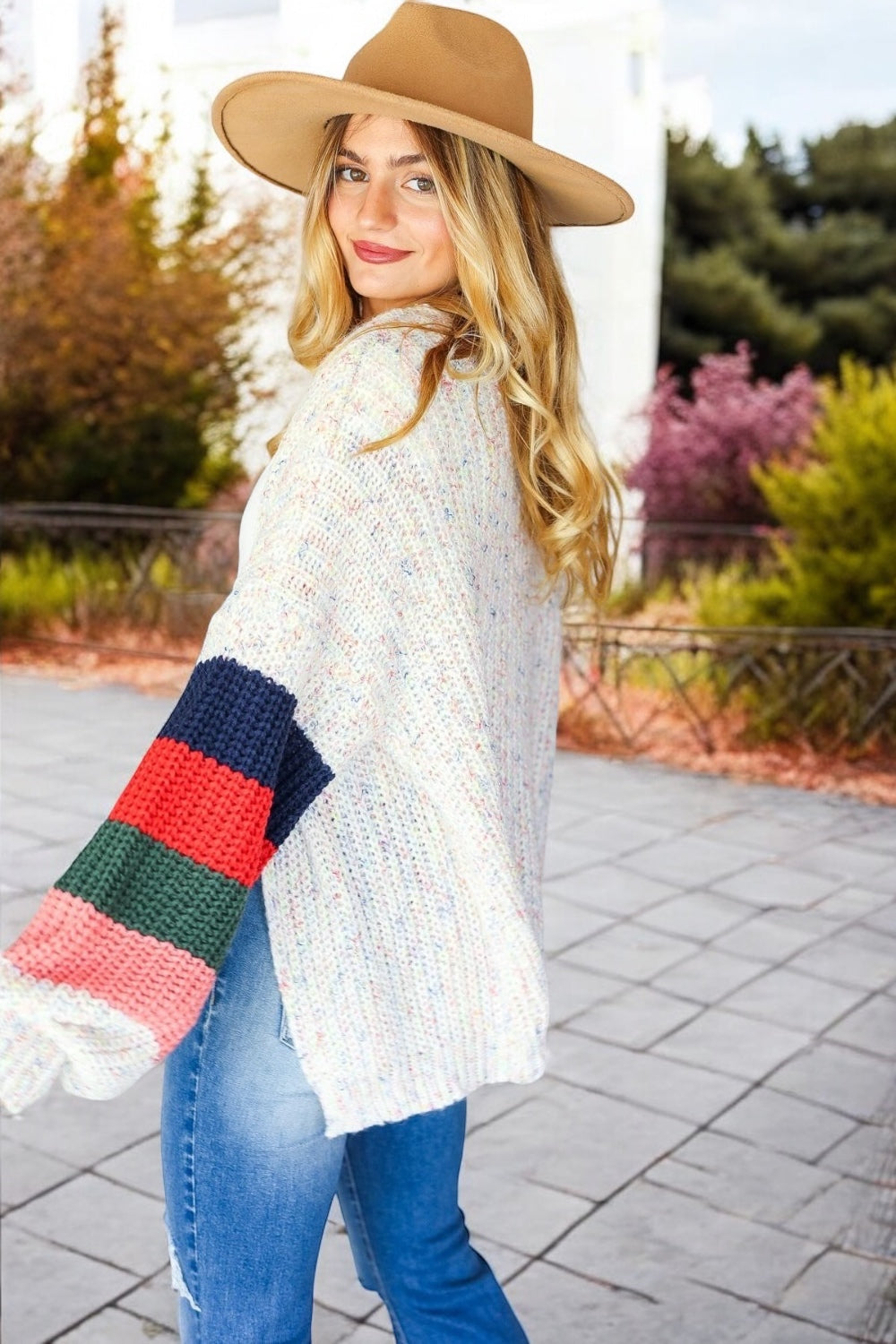 Open Front Color Block Oversized Cardigan Tops