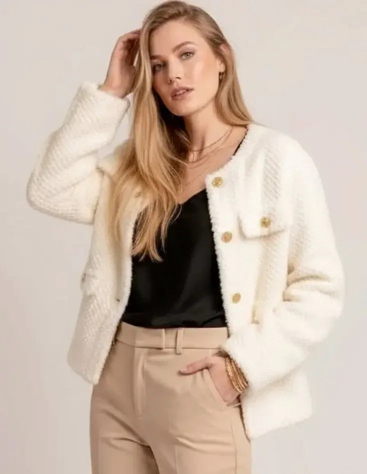 Textured Woven Button-front Jacket - DAVERRI FASHIONS