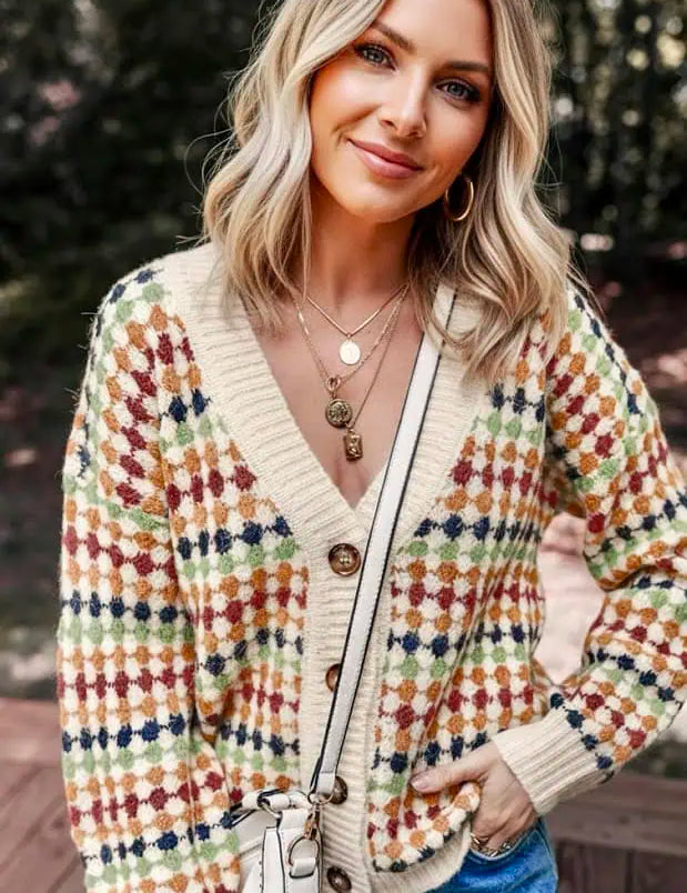 Multicolor Dotty Pattern Knit Button Front Cardigan | Cardigans Daverri Fashions