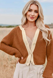 Contrast Knit V Neckline Cardigan | Cardigans Daverri Fashions
