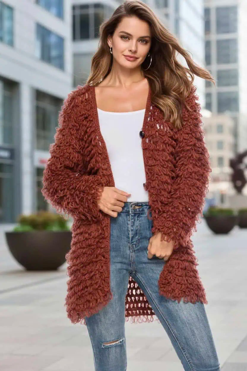Textured Knit Button Up Cardigan | Cardigans Daverri Fashions