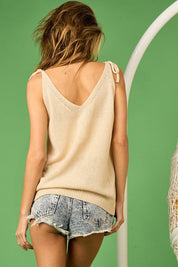 BiBi Tied Shoulder Solid Knit Top | Tank Tops Daverri Fashions