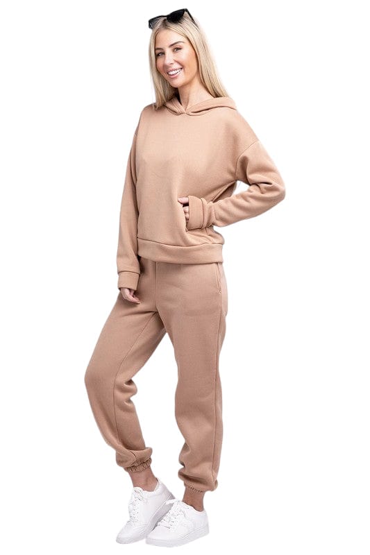 Women's Drop Shoulder Hoodie and Sweatpants Set Pants Sets