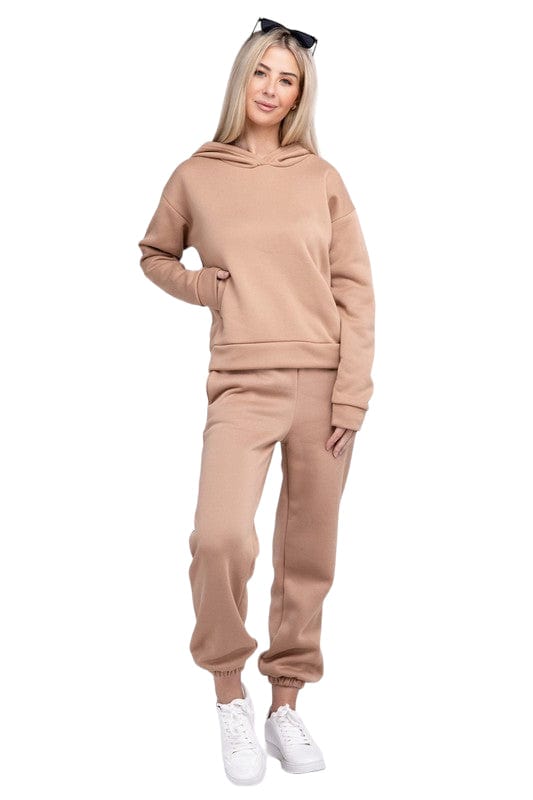 Women's Drop Shoulder Hoodie and Sweatpants Set Pants Sets