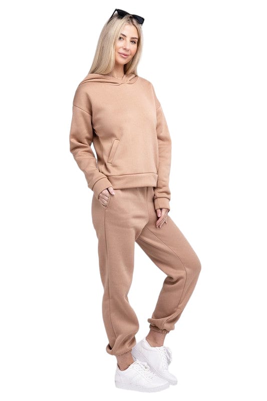 Women's Drop Shoulder Hoodie and Sweatpants Set Pants Sets