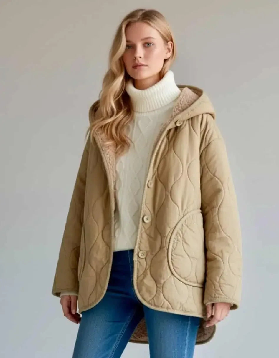 Quilted Hooded Sherpa Lined Jacket - DAVERRI FASHIONS