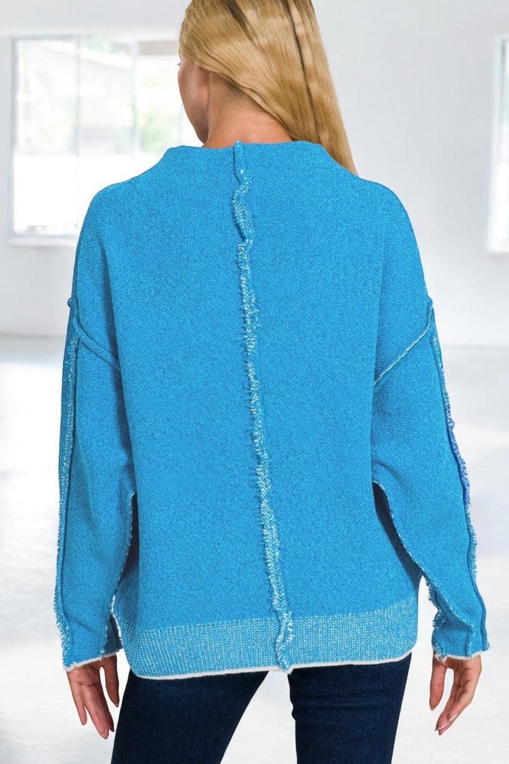 Exposed Seam Mock Neck Long Sleeve Sweater Sweaters