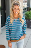 Striped Round Neck Casual Sweatshirt - DAVERRI FASHIONS