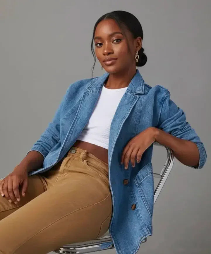 Pocketed Lapel Collar Long Sleeve Denim Jacket - DAVERRI FASHIONS