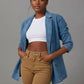 Pocketed Lapel Collar Long Sleeve Denim Jacket - DAVERRI FASHIONS