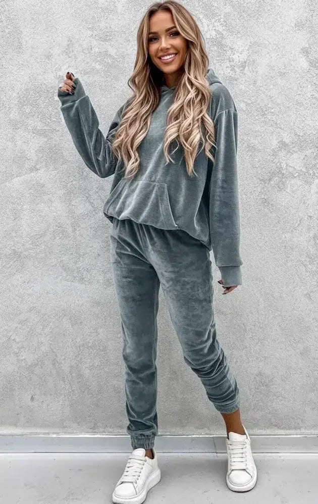 Kangaroo Pocket Hoodie and Pants Set - DAVERRI FASHIONS