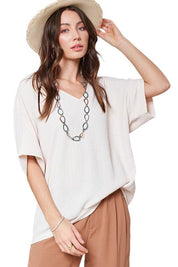 La Miel Short Sleeve V Neck Oversized Top Tops