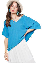 La Miel Short Sleeve V Neck Oversized Top Tops