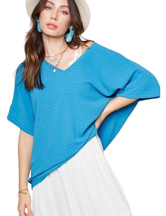 La Miel Short Sleeve V Neck Oversized Top Tops