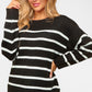 Haptics Full Size Striped Contrast Side Slit Sweater Sweaters