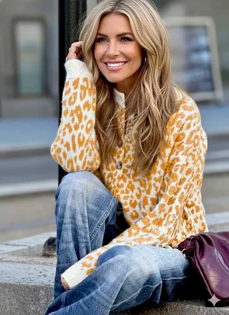 Leopard Drop Shoulder Chunky Knitted Cardigan | Cardigans Daverri Fashions