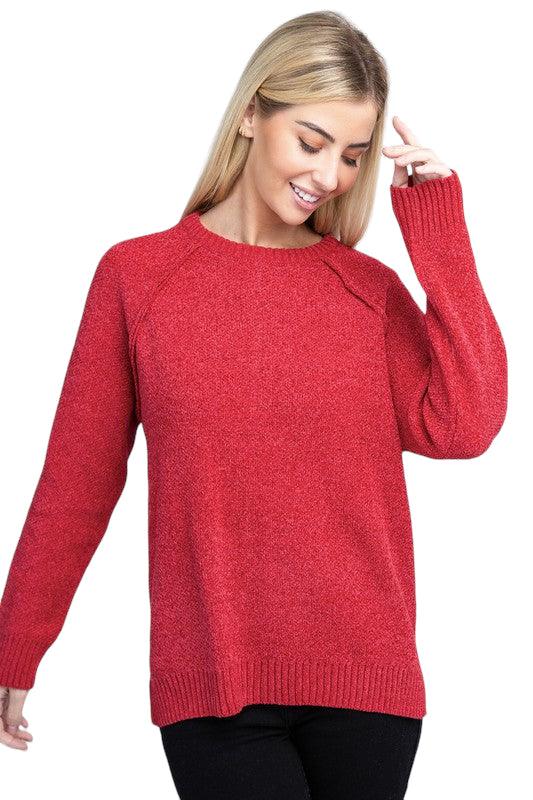 Zenana Chenille Sweater DK RED Sweaters