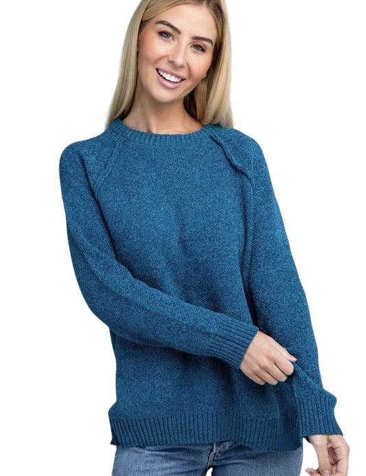 Zenana Chenille Sweater OCEAN TEAL L Sweaters